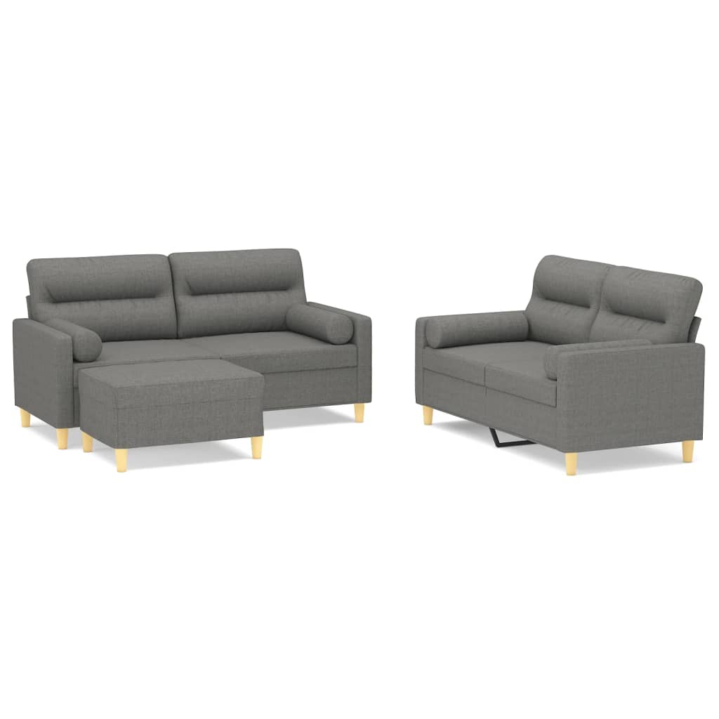 3 Piece Sofa Set with Throw Pillows&Cushions Dark Grey Fabric
