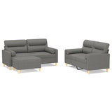 3 Piece Sofa Set with Throw Pillows&Cushions Dark Grey Fabric - Front View