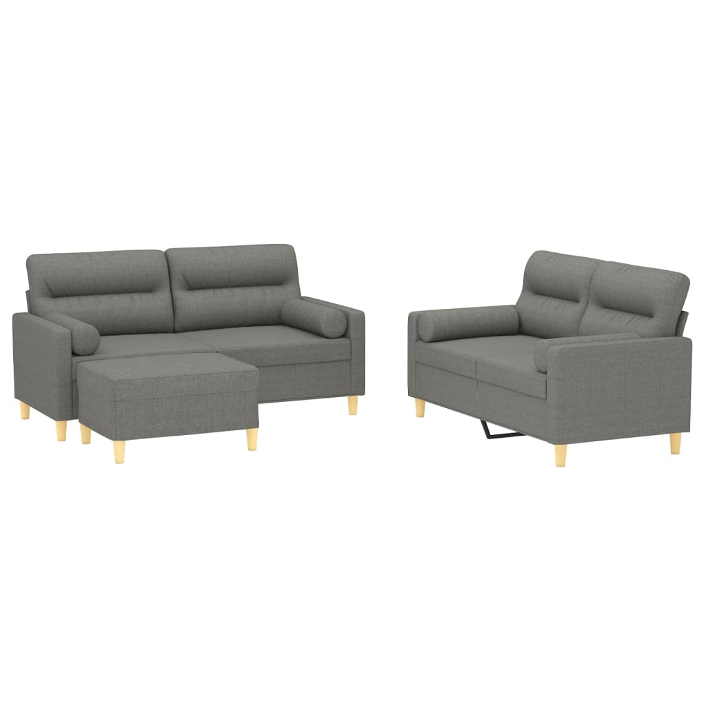 3 Piece Sofa Set with Throw Pillows&Cushions Dark Grey Fabric