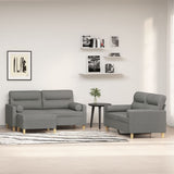 3 Piece Sofa Set with Throw Pillows&Cushions Dark Grey Fabric