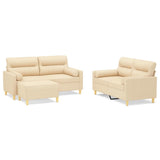 3 Piece Sofa Set with Throw Pillows&Cushions Cream Fabric