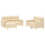 3 Piece Sofa Set with Throw Pillows&Cushions Cream Fabric