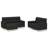 3 Piece Sofa Set with Throw Pillows&Cushions Black Fabric - Front View