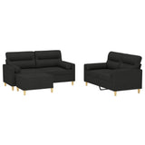 3 Piece Sofa Set with Throw Pillows&Cushions Black Fabric