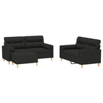 3 Piece Sofa Set with Throw Pillows&Cushions Black Fabric