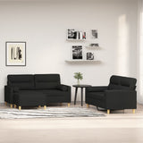 3 Piece Sofa Set with Throw Pillows&Cushions Black Fabric