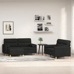 3 Piece Sofa Set with Throw Pillows&Cushions Black Fabric