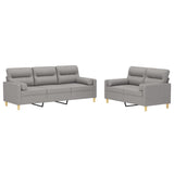 2 Piece Sofa Set with Throw Pillows&Cushions Light Grey Fabric