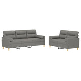 2 Piece Sofa Set with Throw Pillows&Cushions Dark Grey Fabric - Side View