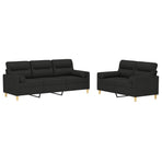 2 Piece Sofa Set with Throw Pillows&Cushions Black Fabric
