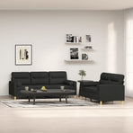 2 Piece Sofa Set with Throw Pillows&Cushions Black Fabric