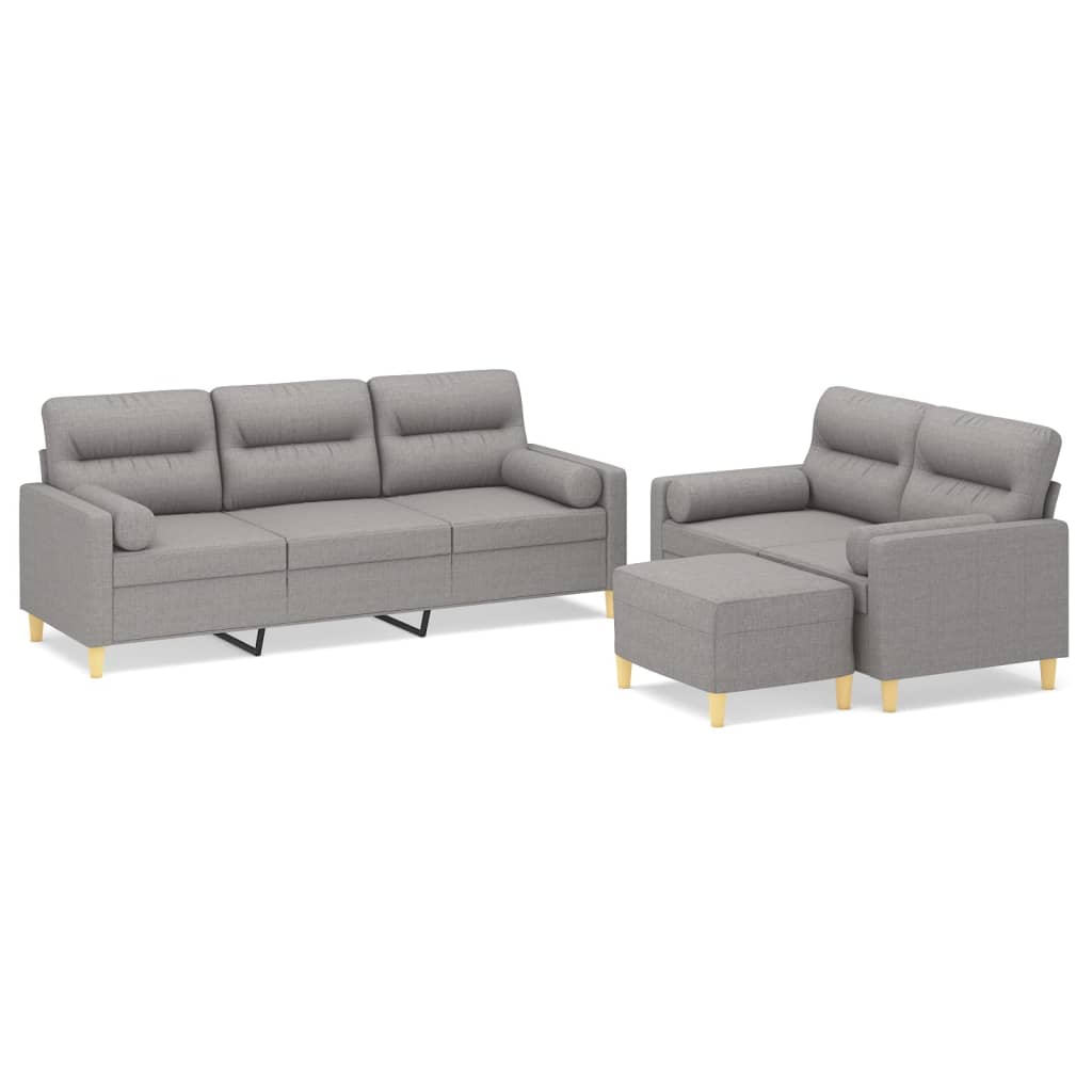 3 Piece Sofa Set with Throw Pillows&Cushions Light Grey Fabric