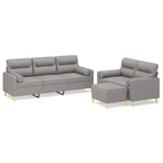 3 Piece Sofa Set with Throw Pillows&Cushions Light Grey Fabric
