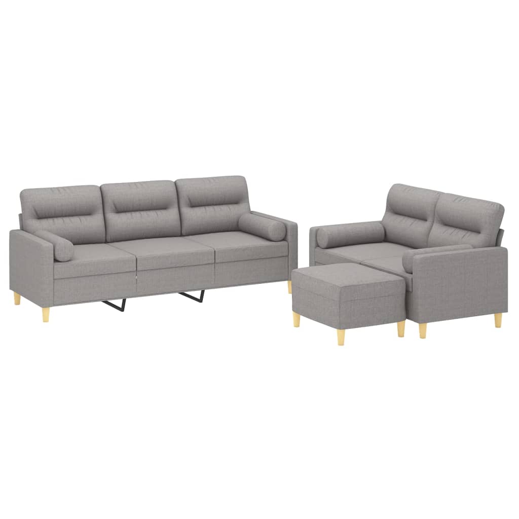 3 Piece Sofa Set with Throw Pillows&Cushions Light Grey Fabric