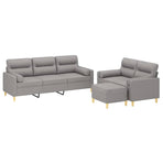 3 Piece Sofa Set with Throw Pillows&Cushions Light Grey Fabric