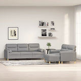 3 Piece Sofa Set with Throw Pillows&Cushions Light Grey Fabric