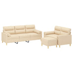 3 Piece Sofa Set with Throw Pillows&Cushions Cream Fabric
