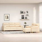 3 Piece Sofa Set with Throw Pillows&Cushions Cream Fabric