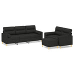 3 Piece Sofa Set with Throw Pillows&Cushions Black Fabric