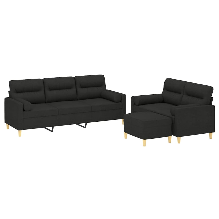 3 Piece Sofa Set with Throw Pillows&Cushions Black Fabric