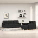 3 Piece Sofa Set with Throw Pillows&Cushions Black Fabric