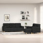 3 Piece Sofa Set with Throw Pillows&Cushions Black Fabric