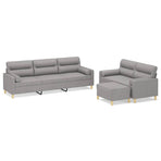 3 Piece Sofa Set with Throw Pillows&Cushions Light Grey Fabric