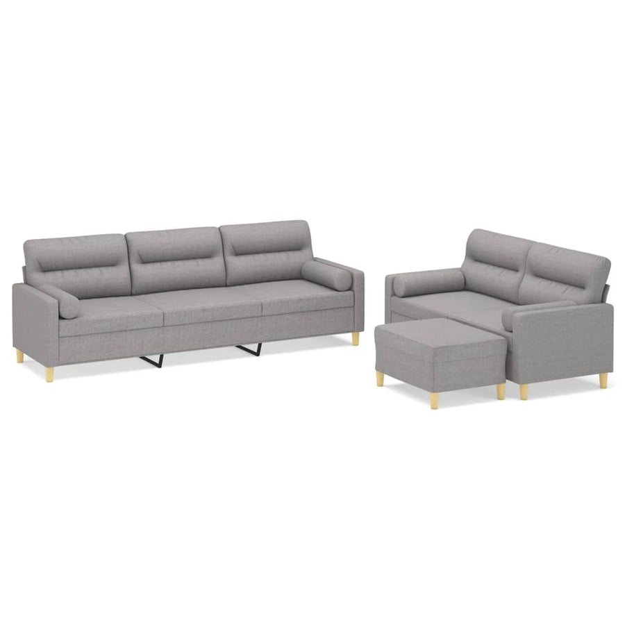 3 Piece Sofa Set with Throw Pillows&Cushions Light Grey Fabric