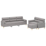 3 Piece Sofa Set with Throw Pillows&Cushions Light Grey Fabric