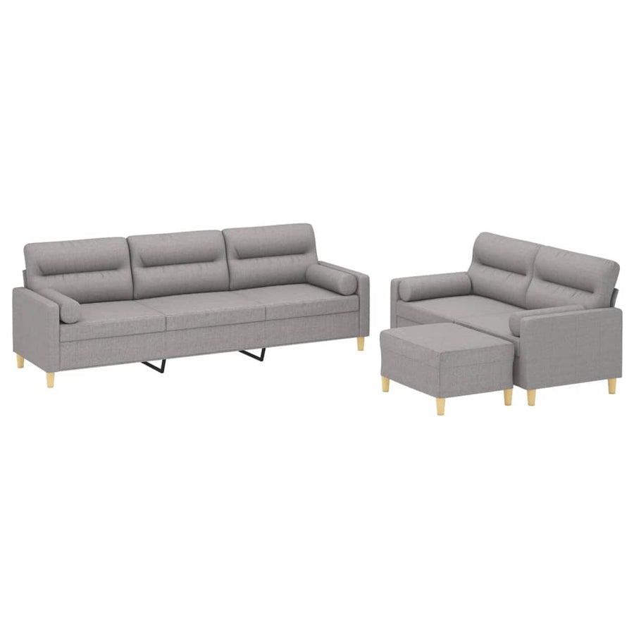 3 Piece Sofa Set with Throw Pillows&Cushions Light Grey Fabric