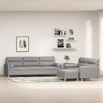 3 Piece Sofa Set with Throw Pillows&Cushions Light Grey Fabric