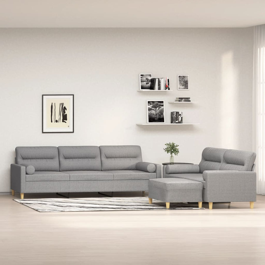3 Piece Sofa Set with Throw Pillows&Cushions Light Grey Fabric