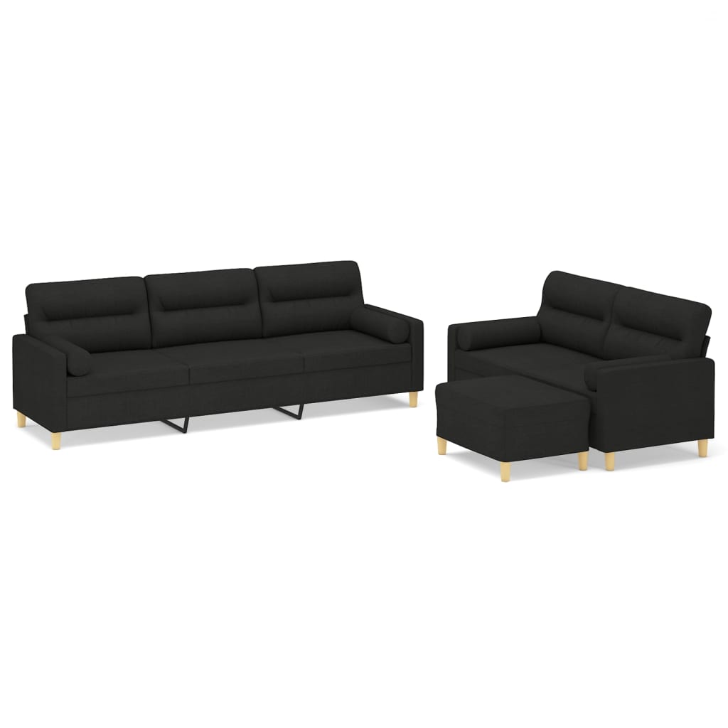 3 Piece Sofa Set with Throw Pillows&Cushions Black Fabric