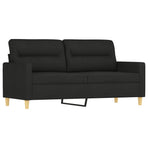 3 Piece Sofa Set with Throw Pillows&Cushions Black Fabric