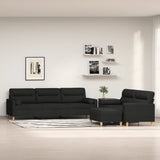 3 Piece Sofa Set with Throw Pillows&Cushions Black Fabric