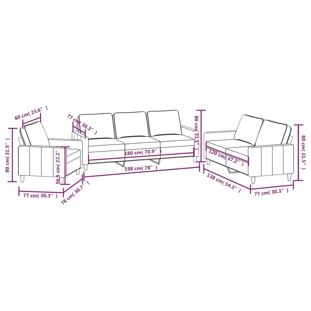 3 Piece Sofa Set with Cushions Dark Grey Velvet
