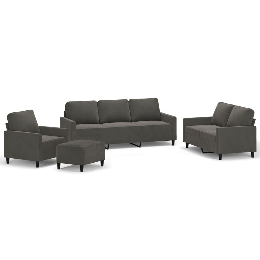 4 Piece Sofa Set with Cushions Dark Grey Velvet