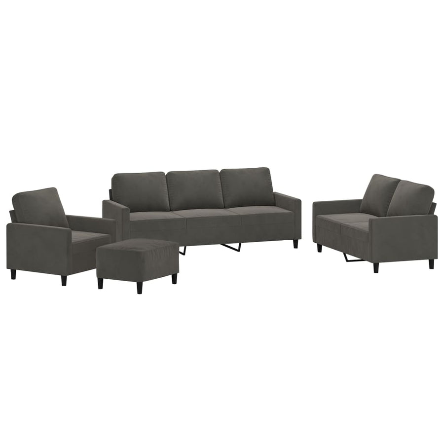4 Piece Sofa Set with Cushions Dark Grey Velvet