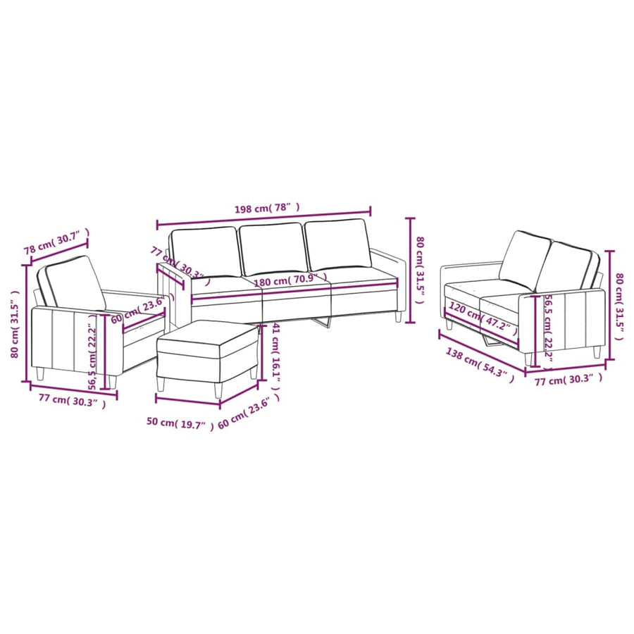 4 Piece Sofa Set with Cushions Dark Grey Velvet