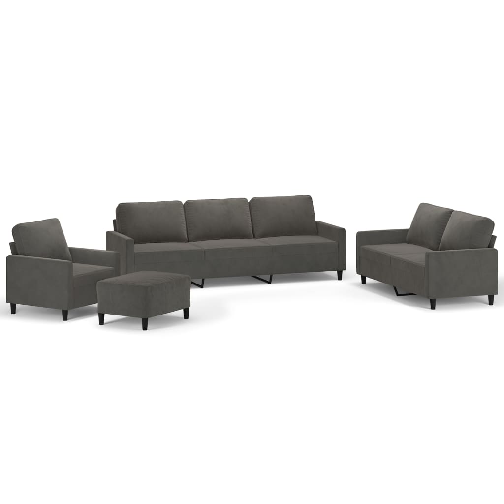 4 Piece Sofa Set with Cushions Dark Grey Velvet