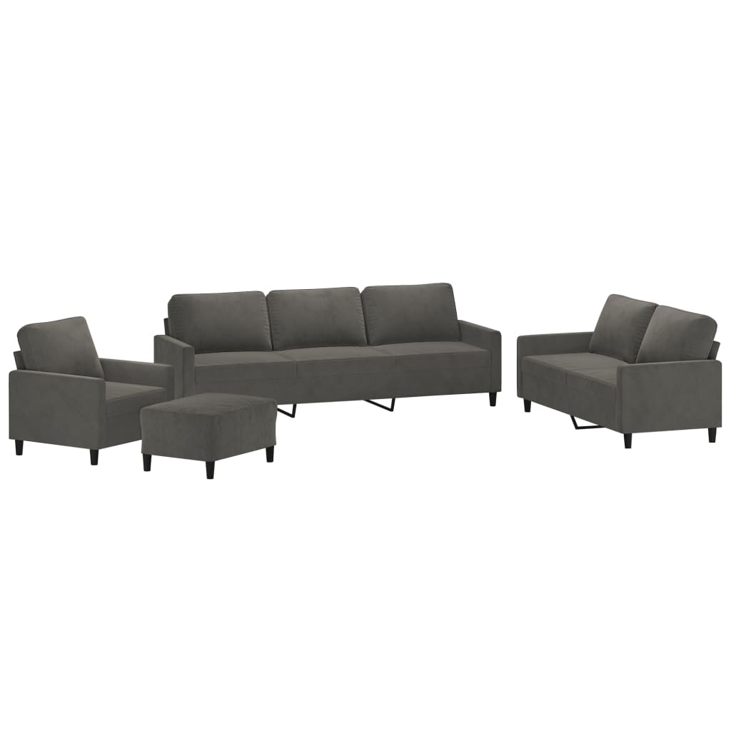 4 Piece Sofa Set with Cushions Dark Grey Velvet