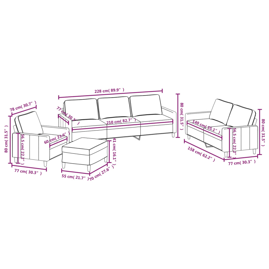 4 Piece Sofa Set with Cushions Dark Grey Velvet