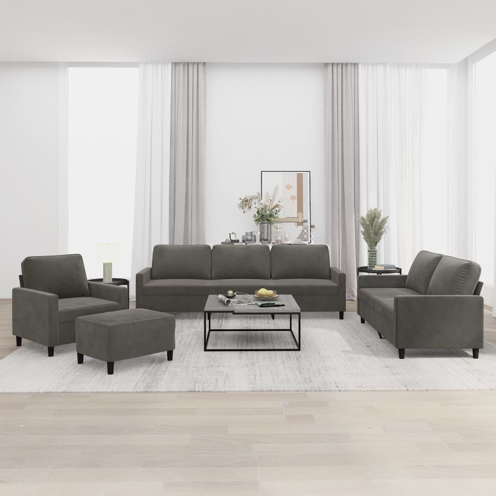 4 Piece Sofa Set with Cushions Dark Grey Velvet