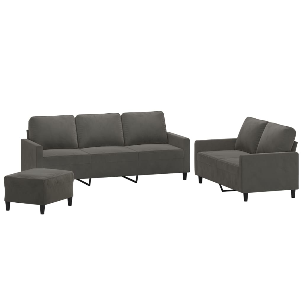 3 Piece Sofa Set with Cushions Dark Grey Velvet
