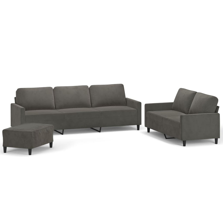 3 Piece Sofa Set with Cushions Dark Grey Velvet