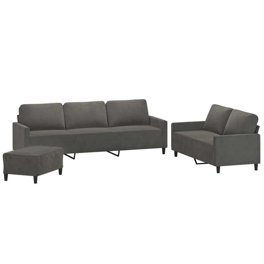 3 Piece Sofa Set with Cushions Dark Grey Velvet