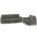 2 Piece Sofa Set with Throw Pillows&Cushions Dark Grey Velvet