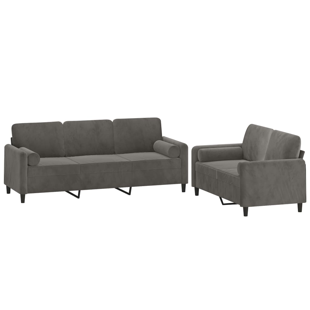 2 Piece Sofa Set with Throw Pillows&Cushions Dark Grey Velvet