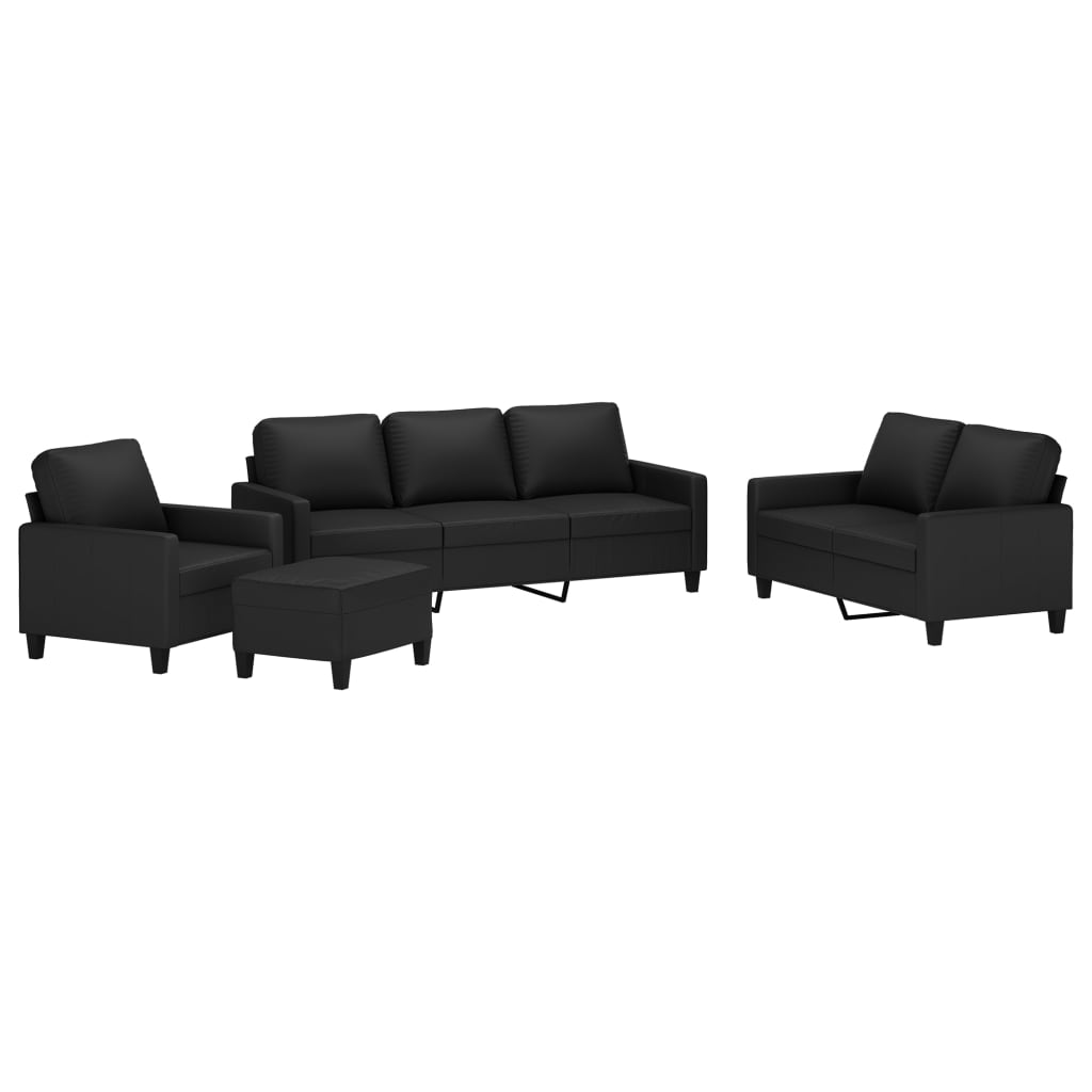 4 Piece Sofa Set with Cushions Black Faux Leather