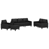 4 Piece Sofa Set with Cushions Black Faux Leather - Side View
